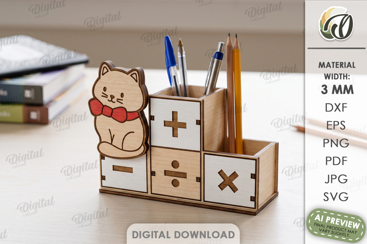 3D School Desk Organizer Laser Cut. Pencil Holder SVG