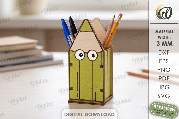 3D School Desk Organizer Laser Cut. Pencil Holder SVG