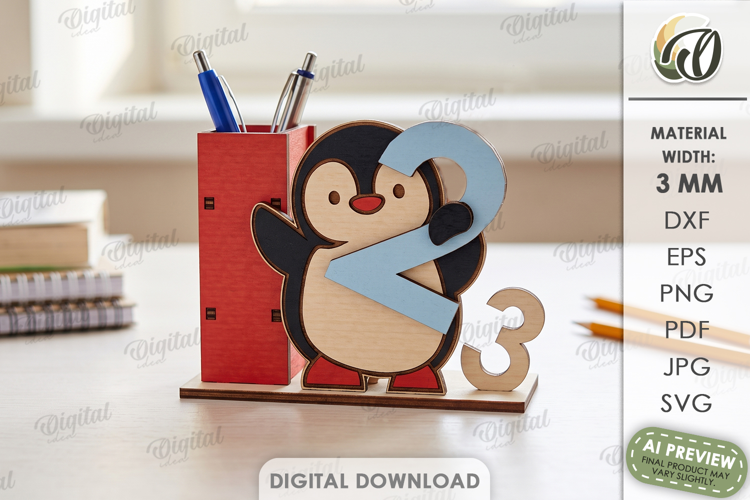 3D School Desk Organizer Laser Cut. Pencil Holder SVG