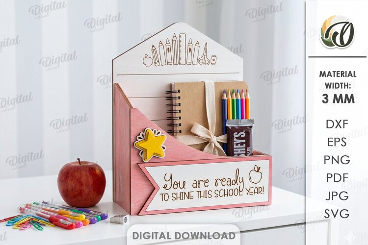 3D Back to School Box Laser Cut. Gift box SVG example image 1