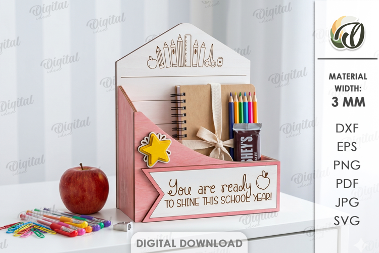 3D Back to School Box Laser Cut. Gift box SVG