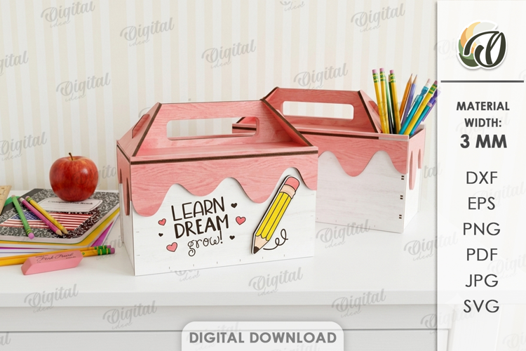 3D Back to School Box Laser Cut. Gift box SVG