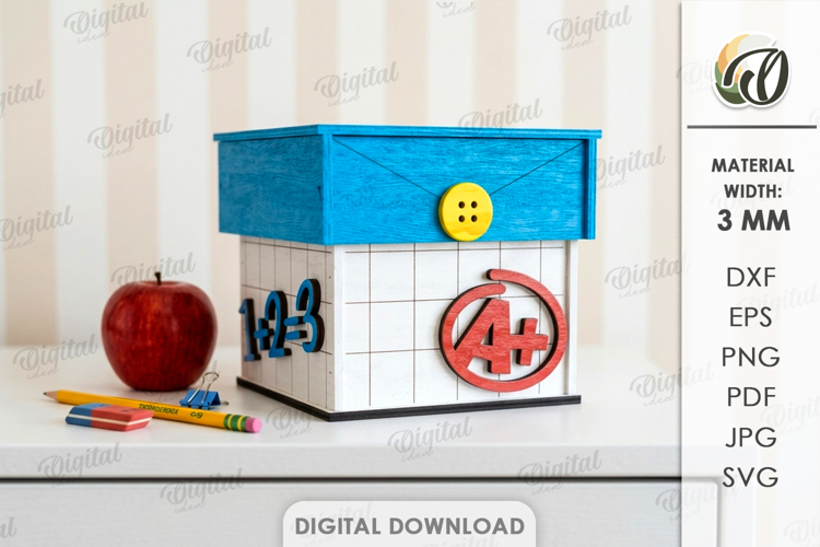 3D Back to School Box Laser Cut. Gift box SVG
