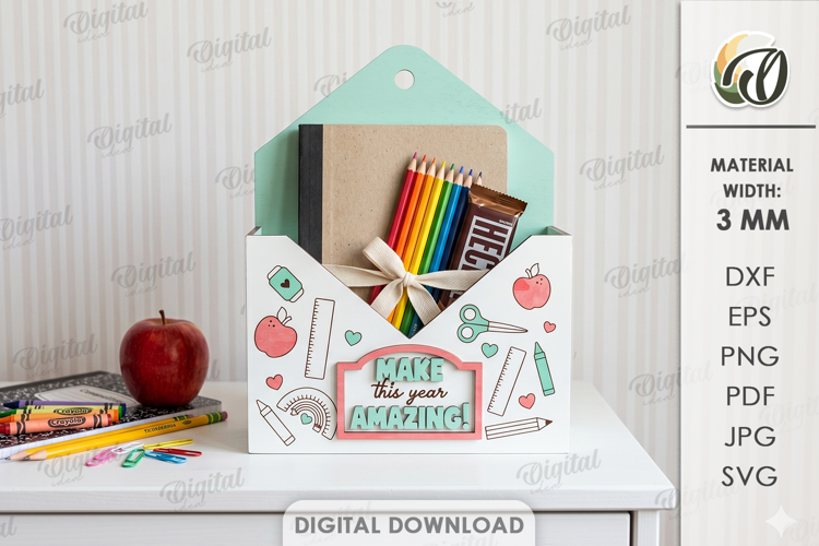 3D Back to School Box Laser Cut. Gift box SVG