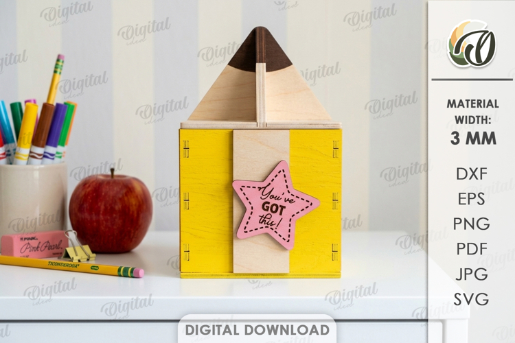 3D Back to School Box Laser Cut. Gift box SVG. Pencil