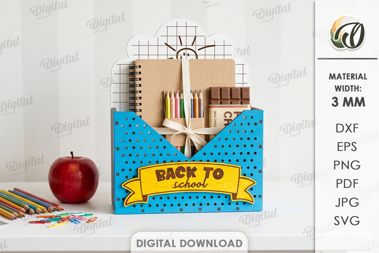 3D Back to School Box Laser Cut. Gift box SVG