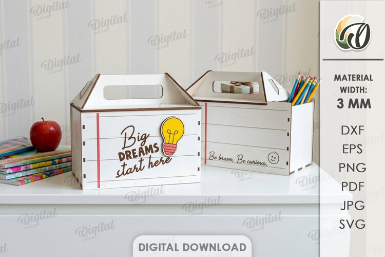 3D Back to School Box Laser Cut. Gift box SVG example image 1