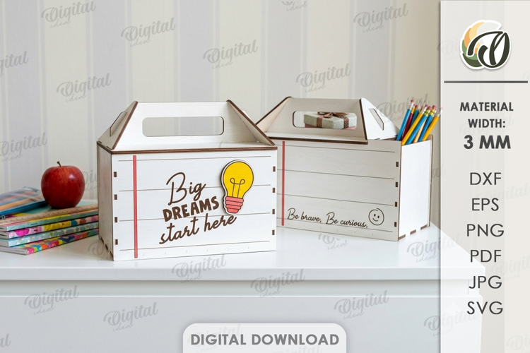 3D Back to School Box Laser Cut. Gift box SVG