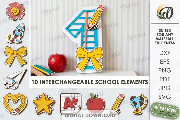 School Number Interchangeable Decor Laser Cut. One SVG