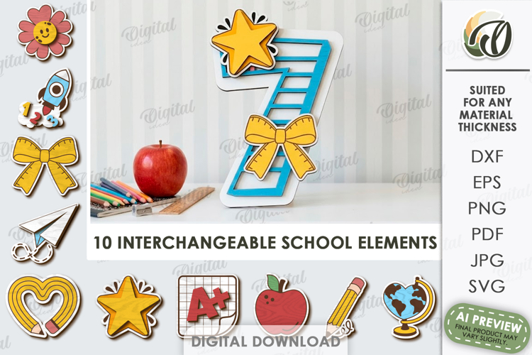 School Number Interchangeable Decor Laser Cut. Seven SVG