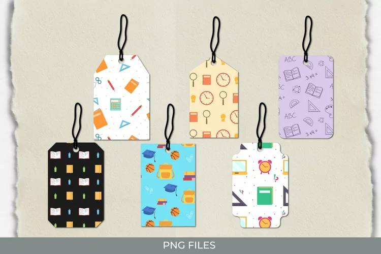 School Supplies Seamless Pattern Shaped Tags
