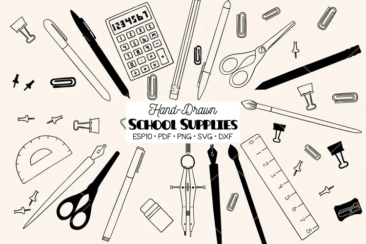 School Supplies | Hand Drawn Stationary, Office Doodles