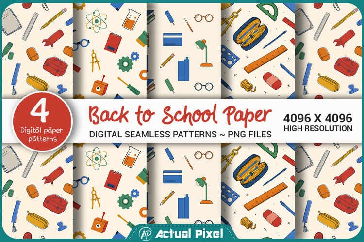 Back to School School Supplies Seamless Pattern