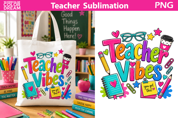 Teacher Vibes Sublimation | Back To School Clipart