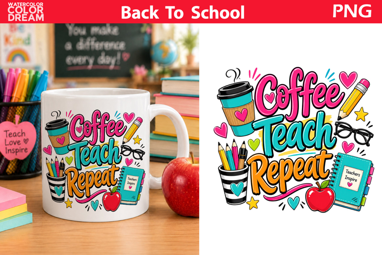 Coffee Teach Repeat | Teacher Sublimation