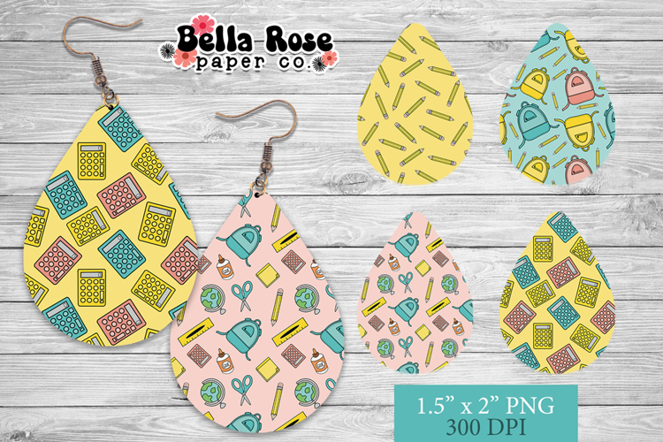 Back To School | Teacher | 4 Sets of Teardrop Earrings PNG example image 1