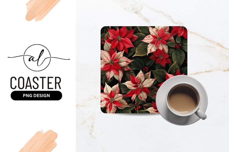 Poinsettia Floral Pattern with Red and White Petals