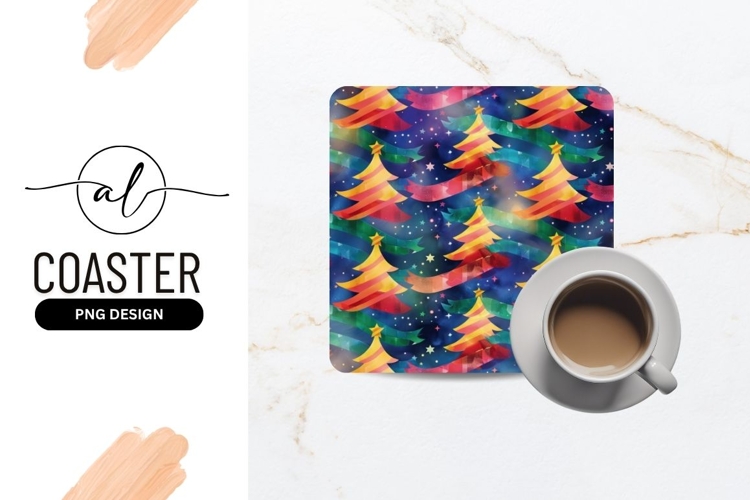 Colorful Christmas Tree Pattern with Stars on Dark Blue