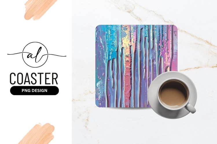 Abstract iridescent liquid drips with blue pink and purple