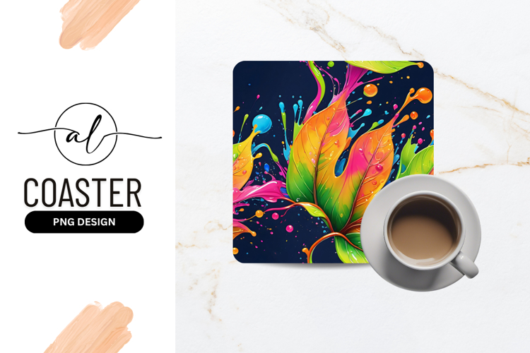 Colorful Leaves With Paint Splatters Square Coaster Png