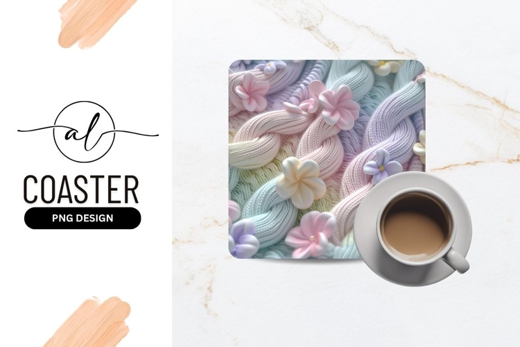 Pastel Braided Knit Texture with 3 D Flowers Decorative