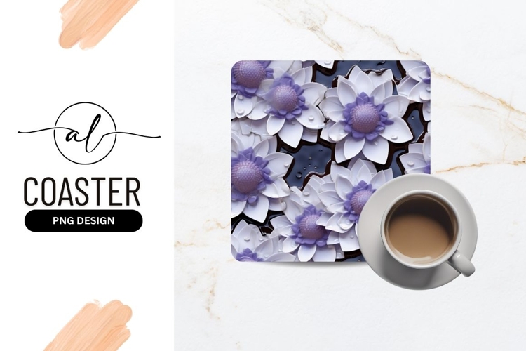 White and Purple Floral Pattern with Water Droplets on Dark