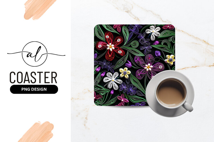 Quilling Paper Flowers And Leaves On Black example image 1