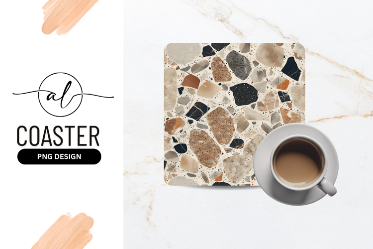 Terrazzo Stone Tile Design Seamless Square Coaster