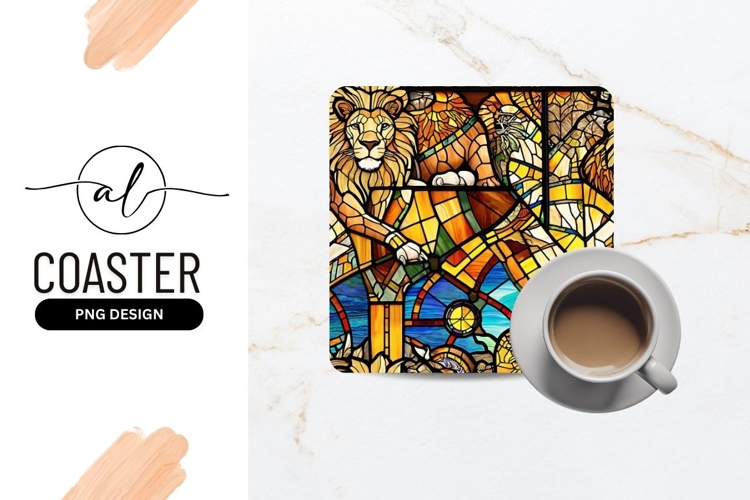 Lion Stained Glass Abstract Design Square Coaster