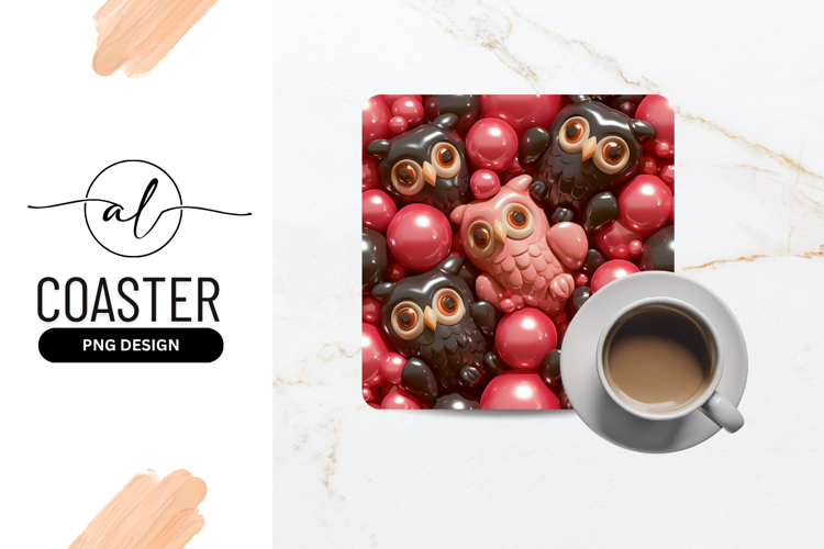3D Render Of Owls And Spheres Square Coaster