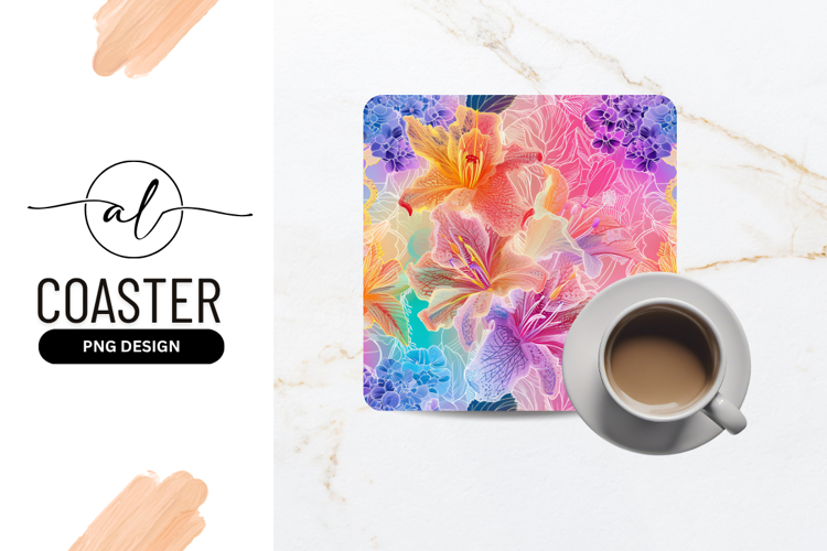 Vibrant Floral Pattern For Square Coaster Png