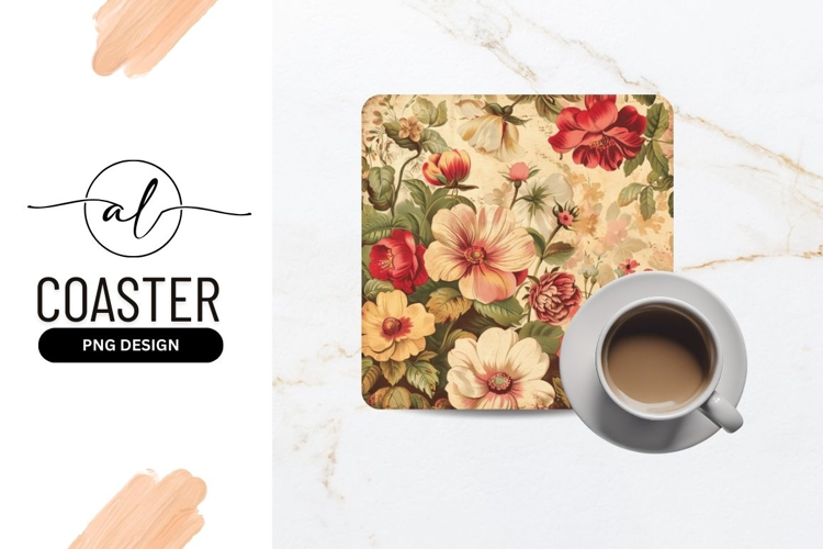 Vintage floral square coaster design