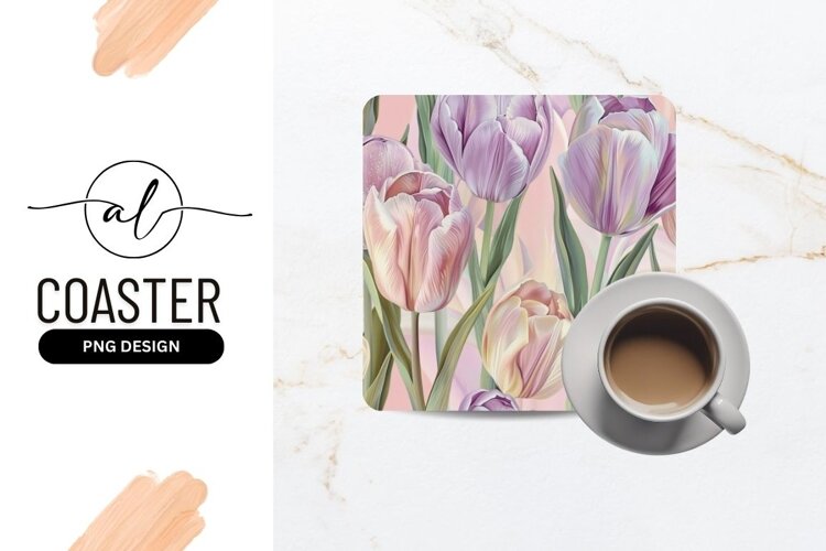 Delicate tulip square coaster png design example image 1