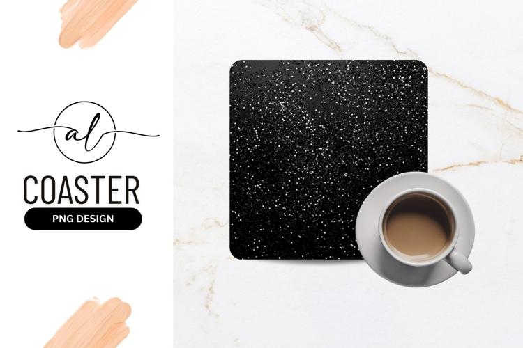 Black square coaster with glitter design