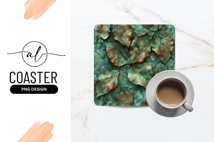 Square coaster with leaf design