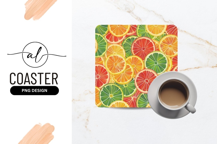 Vibrant citrus slices square coaster png design