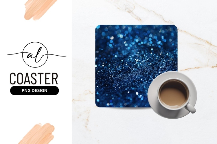 Blue sparkle square coaster png design