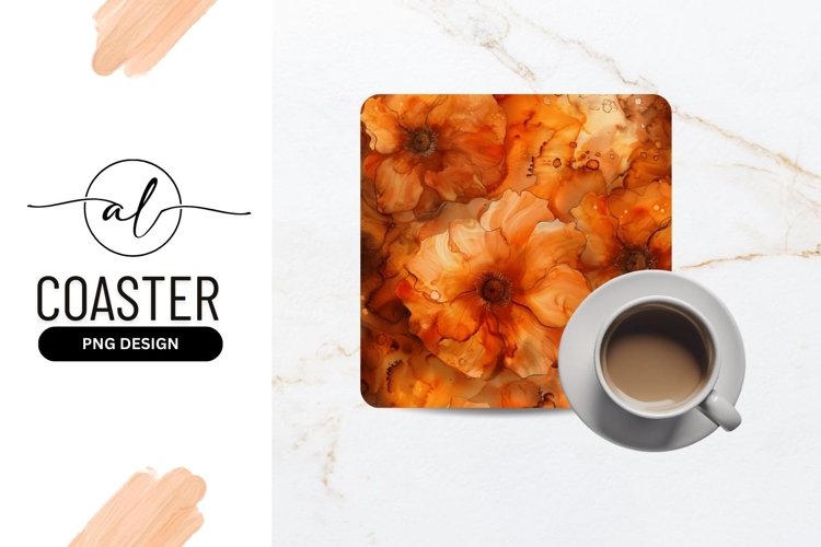 Orange floral square coaster png design