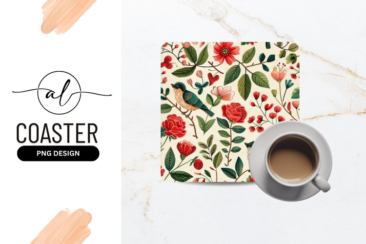 Floral and bird square coaster png design