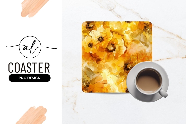 Vibrant yellow floral square coaster png design