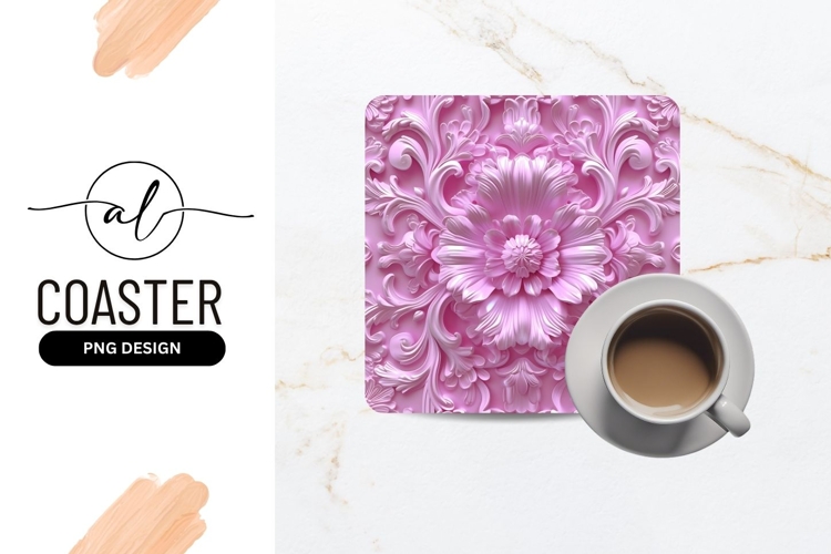 Pink Floral Ornament Square Coaster Png Design