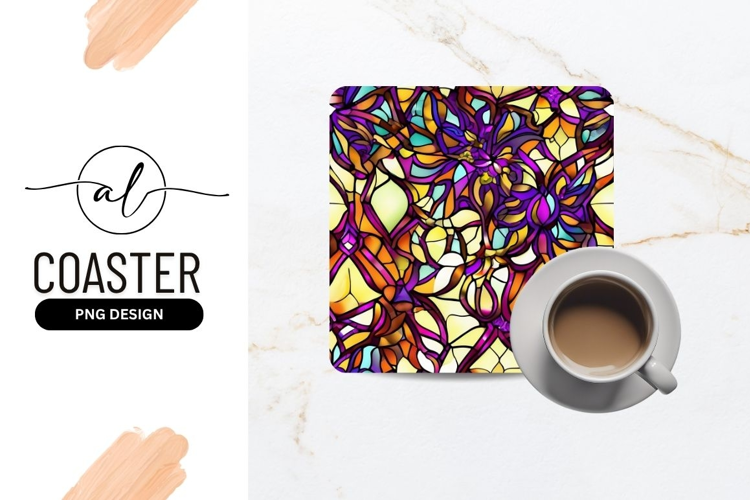 Vivid Stained Glass Seamless Square Coaster Png
