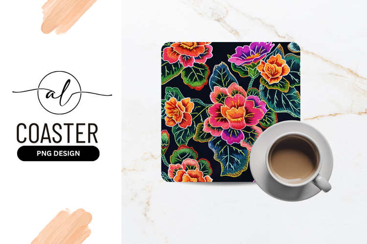 Embroidered Floral Pattern with Colorful Flowers and Green