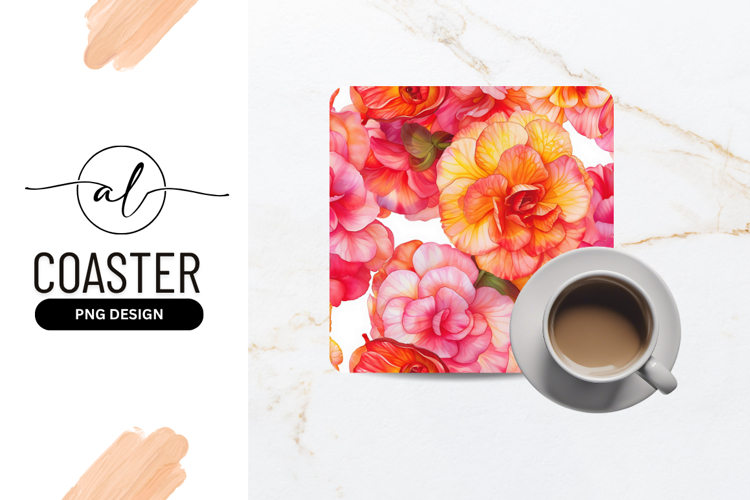 Watercolor Begonia Floral Pattern in Pink Orange and Yellow