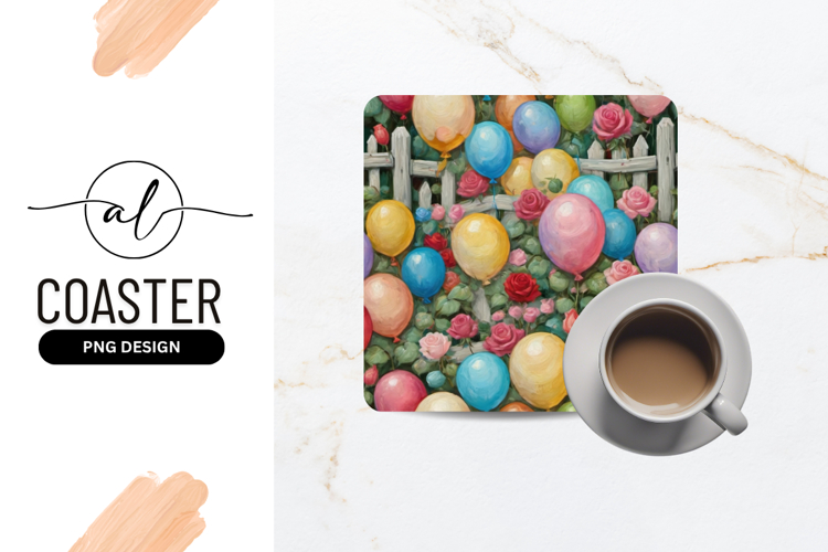 Balloons And Roses Garden Square Coaster Png