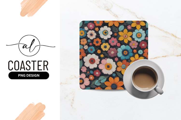 Colorful Floral Oil Painting Square Coaster Design