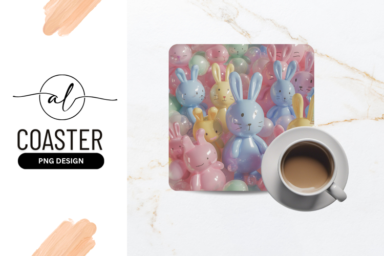 Pastel Bunny Bunch Easter Square Coaster Png