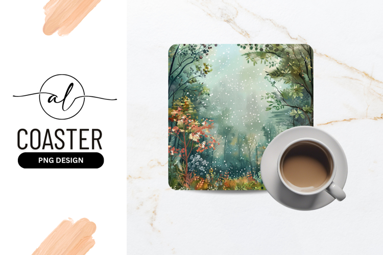 Watercolor Snowy Forest Square Coaster Design