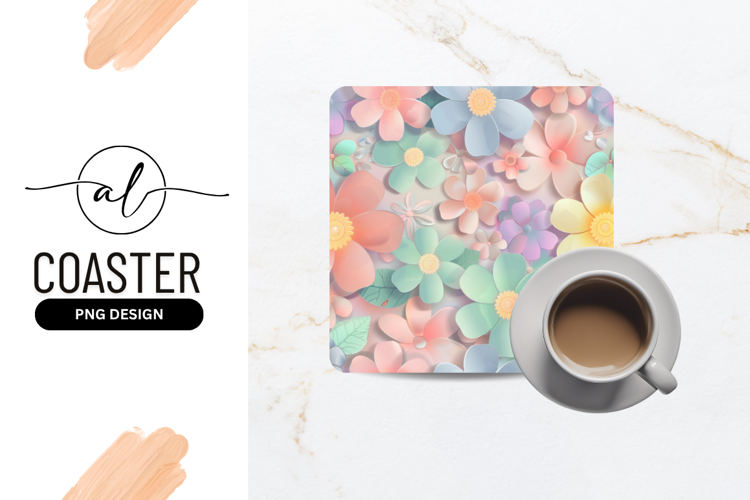 Pastel Flower Arrangement For Square Coaster Design