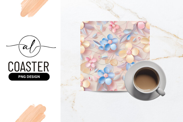 Floral Design Pastel Colors Square Coaster example image 1